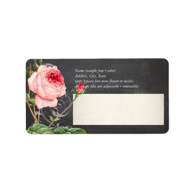 PixDezines chalkboard+Vintage Rose Adressaufkleber (Vorne)