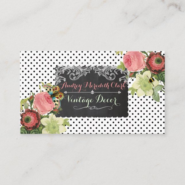 PixDezines chalkboard+Vintage Rose Visitenkarte (Vorderseite)