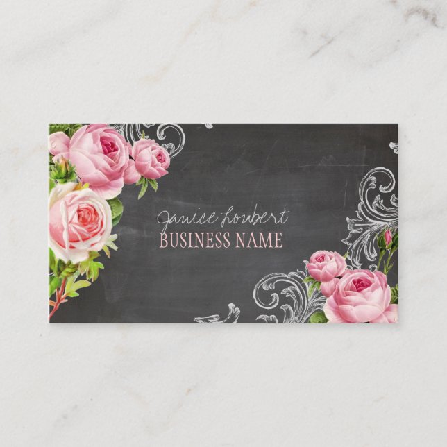 PixDezines Chalkboard + Vintage Rose Visitenkarte (Vorderseite)