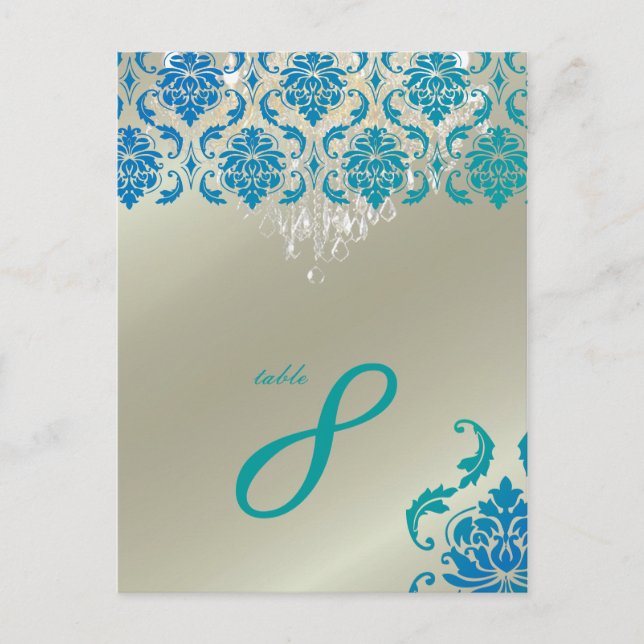 PixDezines Chandelier+Vendome Peacock Damask Postkarte (Vorderseite)