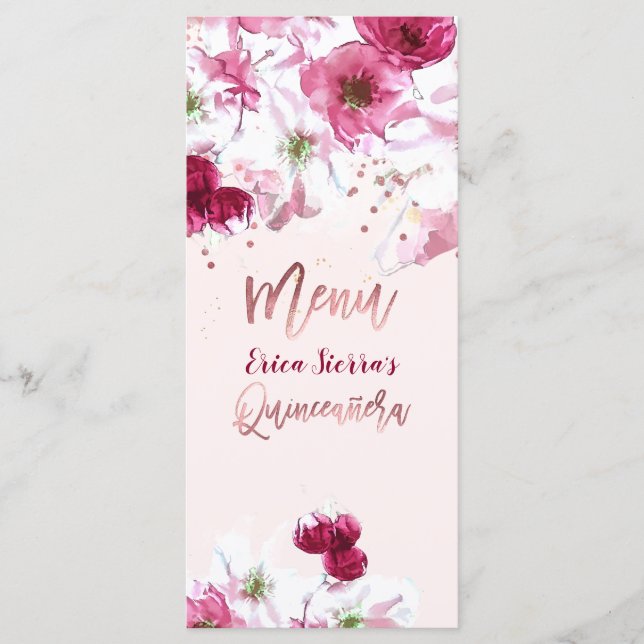 PixDezines Cherry Blossoms Quinceanera Menükarte (Vorderseite)