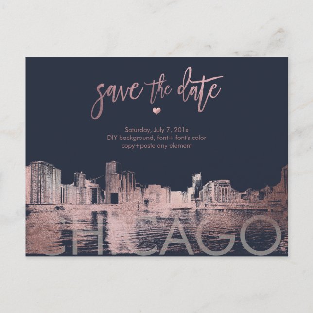 PixDezines/Chicago/Imitats Rose Gold Ankündigungspostkarte (Vorderseite)