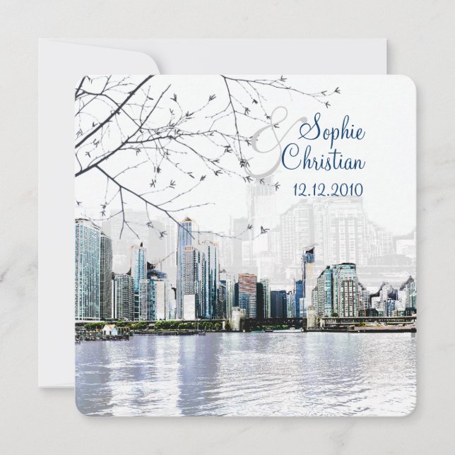 PixDezines Chicago Lakeshore Skyline/Einladung Einladung (Vorderseite)