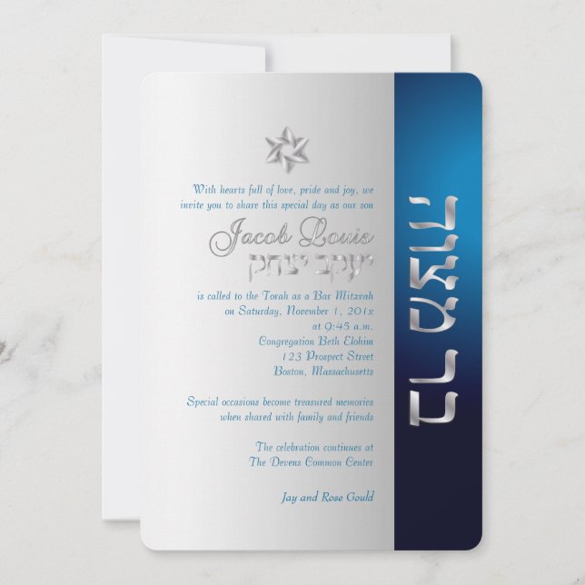 PixDezines Classic/Bar Mitzvah/dunkelblau/silber Einladung (Vorderseite)