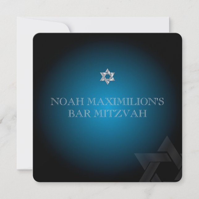 PixDezines Classic Mitzvah/aquamarin/blau/silber Einladung (Vorderseite)