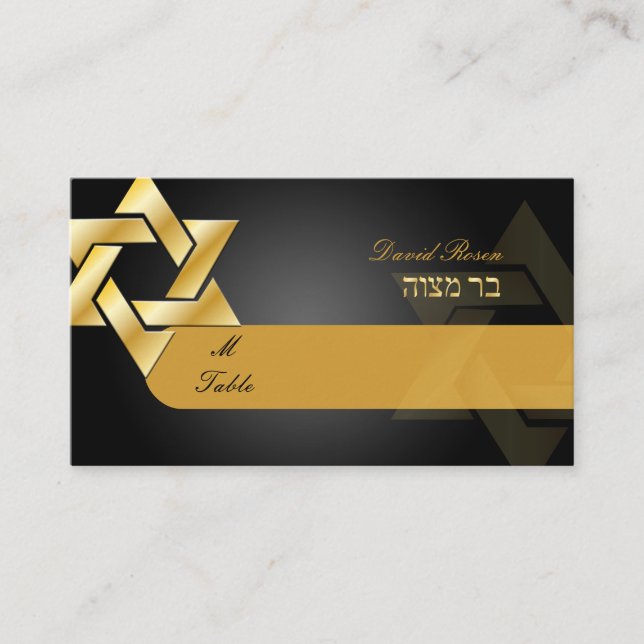 PixDezines Classic Mitzvah Platzkarten/Schwarz+Gol Platzkarte (Vorderseite)