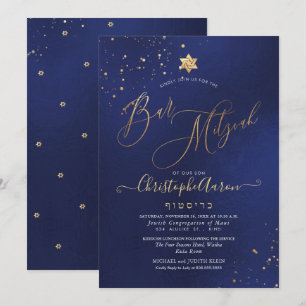 PixDezines Classic Navy+Gold Bar Mitzvah Einladung