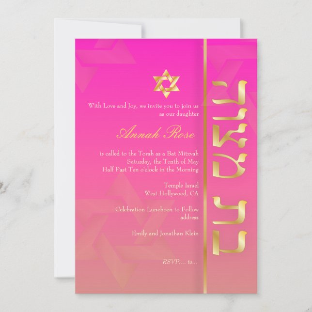 PixDezines Classy Bat Mitzvah/pink Einladung (Vorderseite)