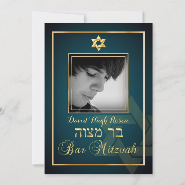 PixDezines Classy Foto Bar Mitzvah/aquamarin Einladung (Vorderseite)