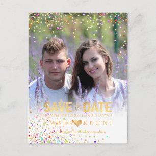 PixDezines Confetti+Imitats Gold Save the Date Ankündigungspostkarte