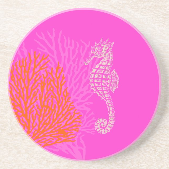 PixDezines Coral+Seepferd/natürlich+hot pink Untersetzer (Vorne)