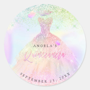 PixDezines Cotton Candy Holographic Quinceanera Runder Aufkleber