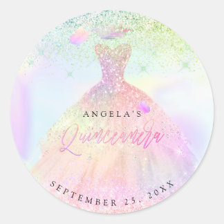 PixDezines Cotton Candy Holographic Quinceanera Runder Aufkleber