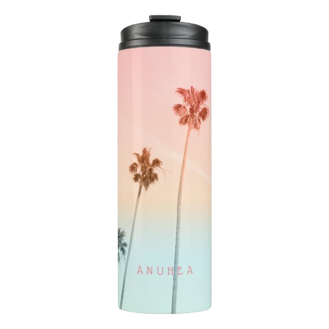 PixDezines Cotton Candy Tropical Palms Thermosbecher (Vorderseite)