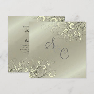 PixDeZines Cream Wirbel/Imitat Silver Einladung