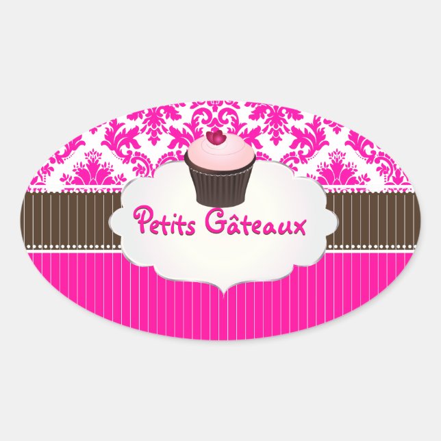 PixDezines cupcake+Damask/DIY-Farbe Ovaler Aufkleber (Vorderseite)