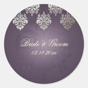 PixDezines Damask 6 stickers Plum + faux argent