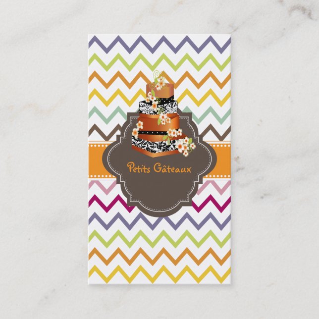 PixDezines Damask Hochzeitstorte+Zickzack Visitenkarte (Vorderseite)