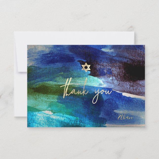 PixDezines DANK YOU Bar Mitzvah Iridescent Aqua RSVP Karte (Vorderseite)