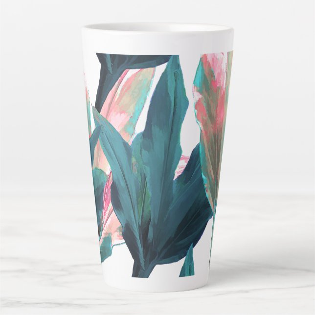 PixDezines Dark Aquamarin+Pink Ti-Blätter Milchtasse (Vorderseite)