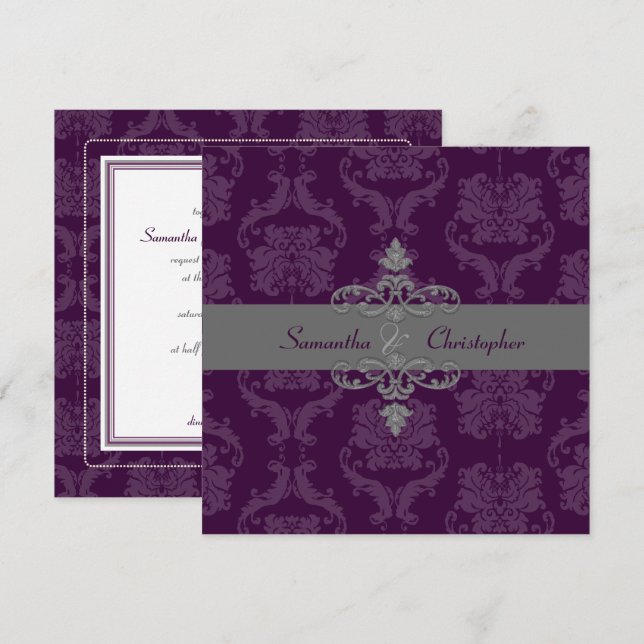 PixDezines DARK PLUM LILIANA DAMASK, DIY FARBE Einladung (Vorne/Hinten)