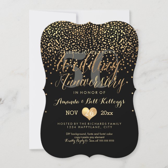 PixDezines Dazzled Gold/50. Hochzeitstag Einladung (Vorderseite)