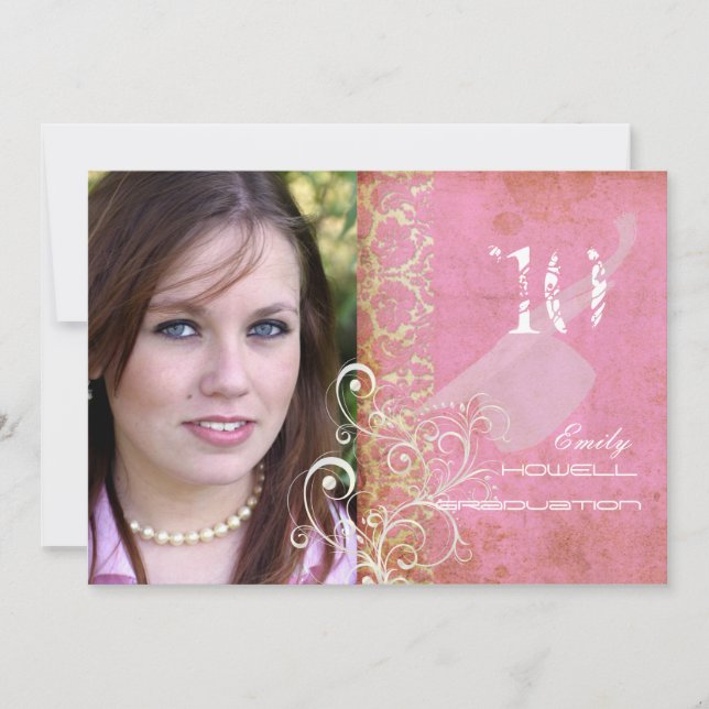 PixDezines Desiree Damask/Vintag+Pink Einladung (Vorderseite)