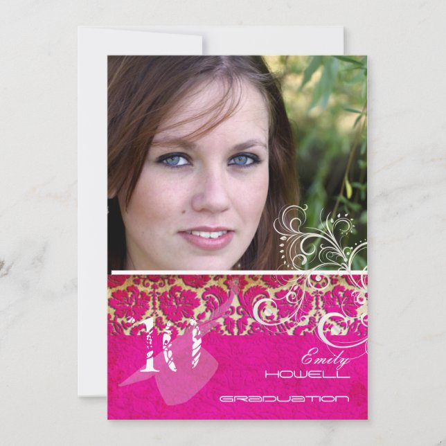 PixDezines Desiree Damask/Vintag/Wirbel Einladung (Vorderseite)