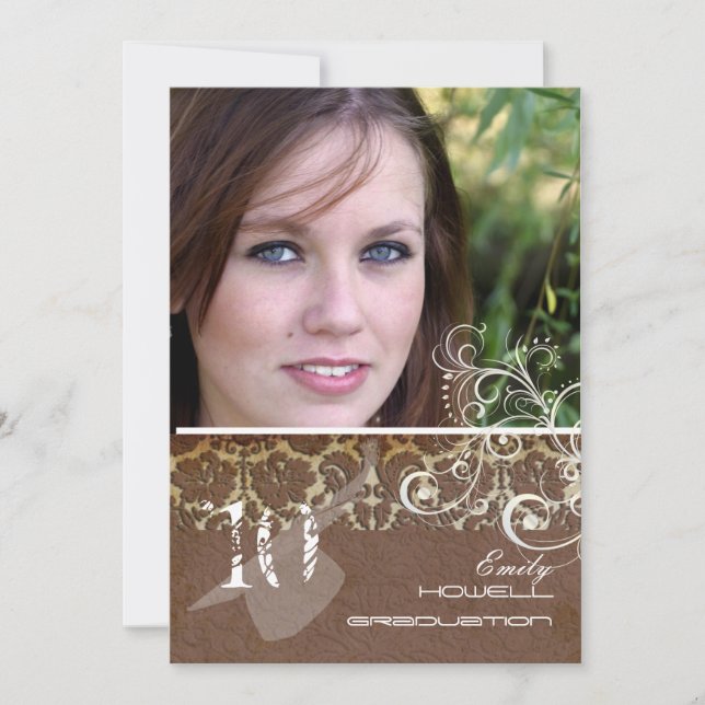 PixDezines Desiree Damask+Wirbel Abschluss Einladung (Vorderseite)