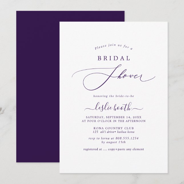 PixDezines DIY Colors Lila Bridal Showr Einladung (Vorne/Hinten)
