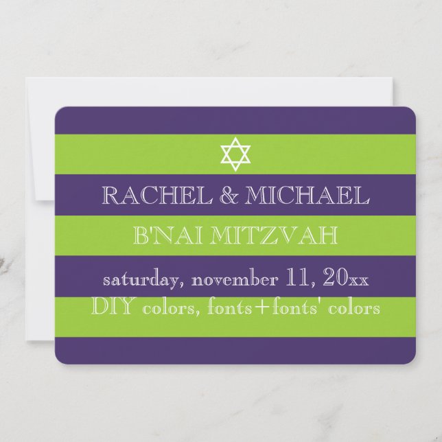 PixDezines DIY Farben/Streifen bnai mitzvah Einladung (Vorderseite)