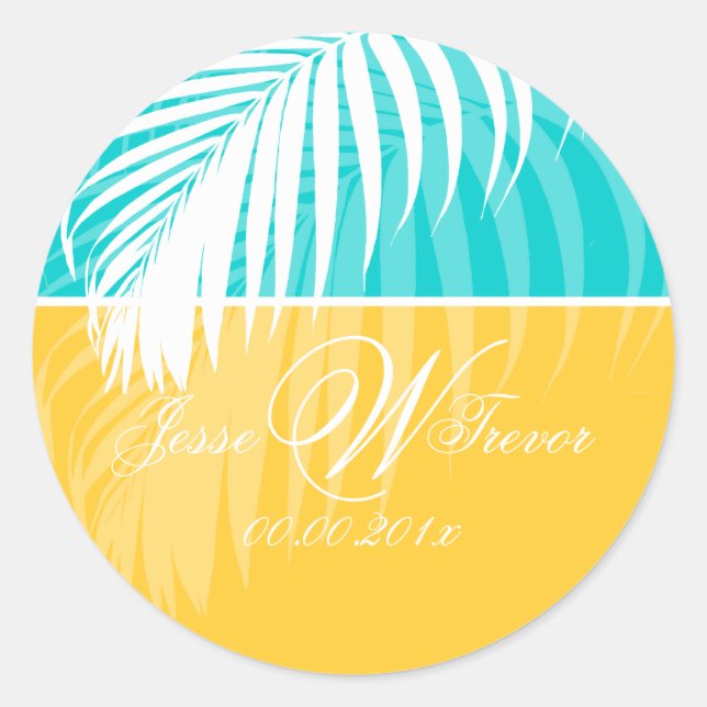 PixDezines DIY Farben/Weiße Palmfronten Runder Aufkleber (Vorderseite)