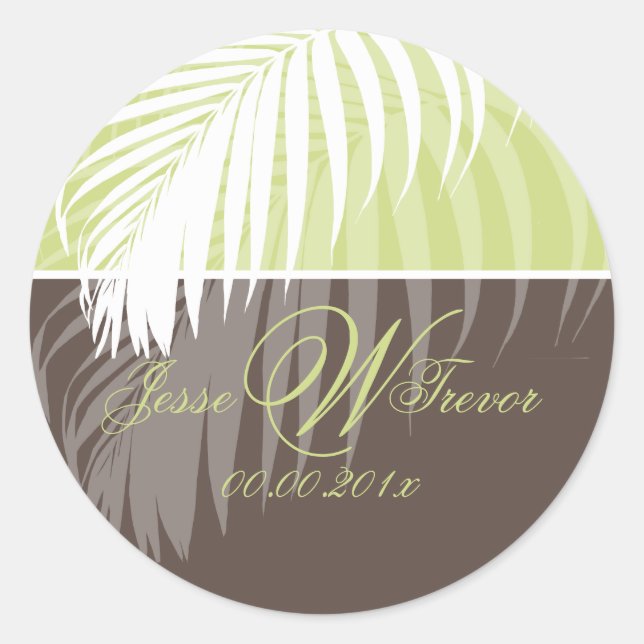 PixDezines DIY Farben/Weiße Palmfronten Runder Aufkleber (Vorderseite)