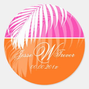 PixDezines DIY Farben/Weiße Palmfronten Runder Aufkleber