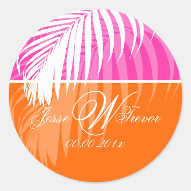 PixDezines DIY Farben/Weiße Palmfronten Runder Aufkleber (Vorderseite)
