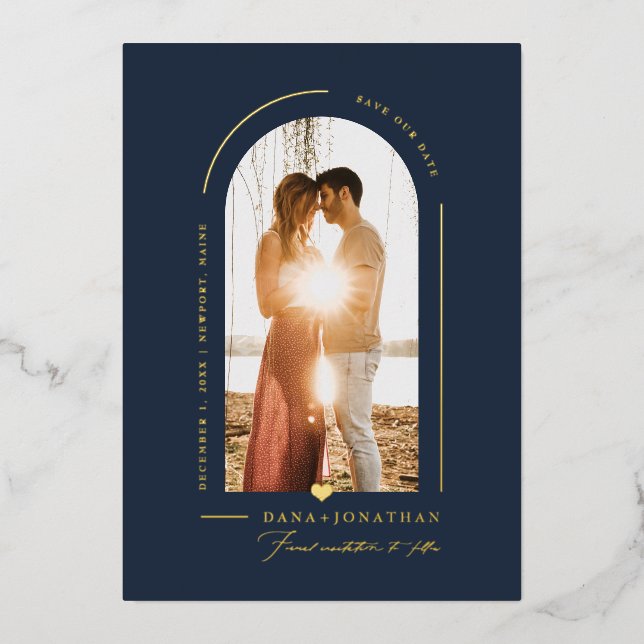 PixDezines DIY Farbskizze Blauer Pfeil Rett Datum Folieneinladung (Vorderseite)