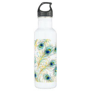 PixDezines diy Hintergrundfarbe/Pfaufedern Trinkflasche