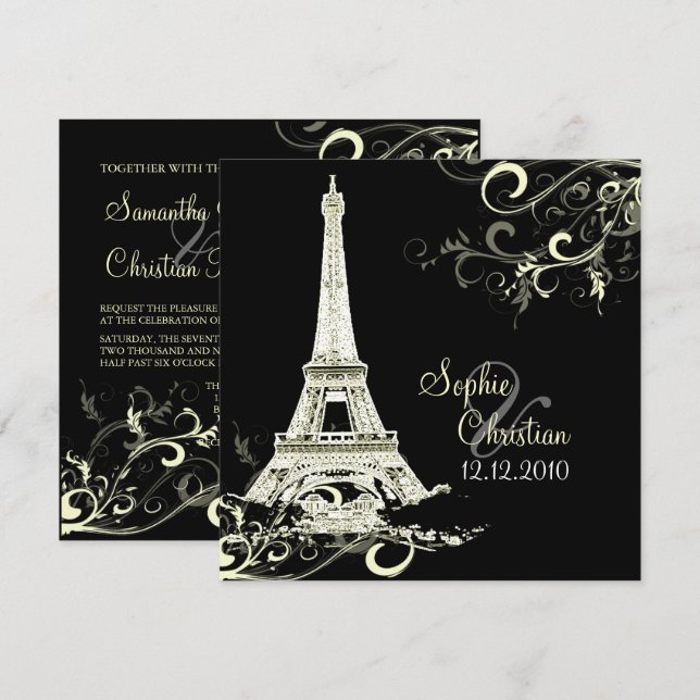 PixDezines DIY LA TOUR EIFFEL+WIRBEL/LUXE PAPIER Einladung (Vorne/Hinten)