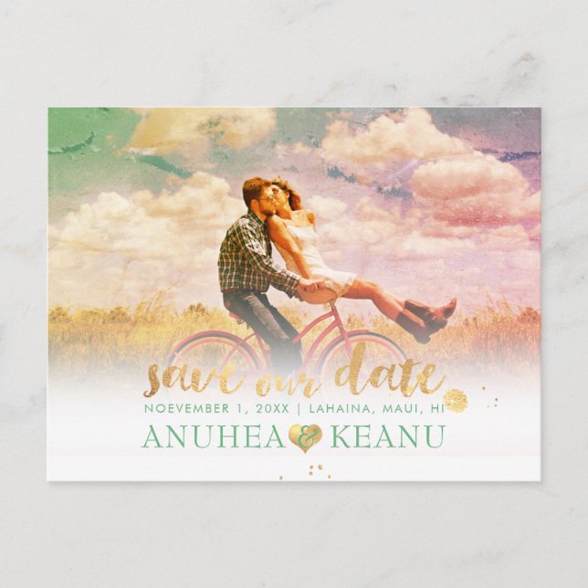 PixDezines DIY Save the Date | IMITATE GOLD SCRIPT Ankündigungspostkarte (Vorderseite)
