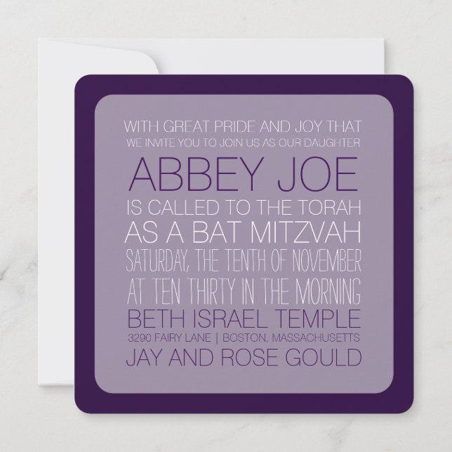 PixDezines DIYcolor/typography/bat mitzvah Einladung (Rückseite)