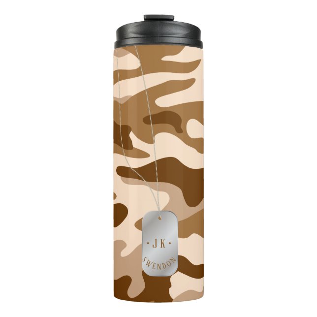 PixDezines Dogtag Monogram Desert Sand Camouflage Thermosbecher (Vorderseite)