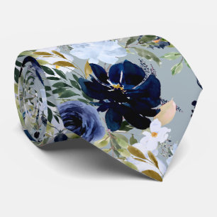 PixDezines Dusty Blau Navy Blau Wasserfarben-Blume Krawatte
