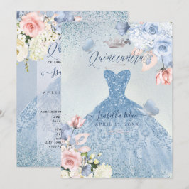 PixDezines Dusty Blue Blush Rose Quinceanera Einladung