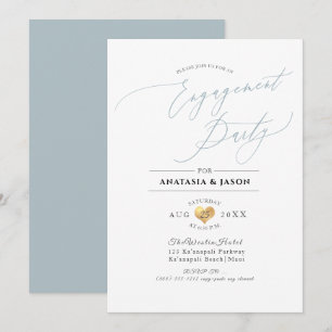 PixDezines Dusty Blue Calligraphy Engagement Party Einladung