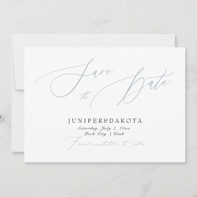 PixDezines Dusty Blue Modern Script Save the Date Einladung (Vorderseite)