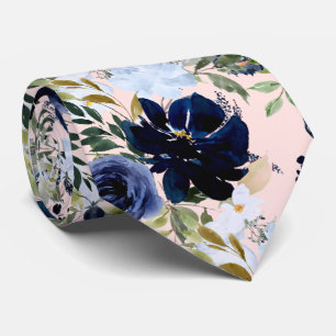 PixDezines Dusty Blue Navy Wasserfarbe Blume Rosa Krawatte