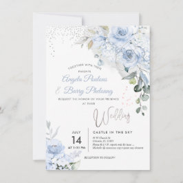 PixDezines Dusty Blue Rose Imitate Silver Glitzer Einladung