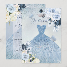 PixDezines Dusty Blue Rose Quinceanera Einladung