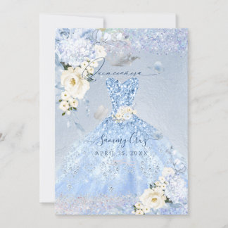 PixDezines Dusty Blue Rose Quinceanera Kleid Einladung