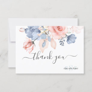 PixDezines Dusty Navy Blue Blush Rose Vielen Dank Dankeskarte